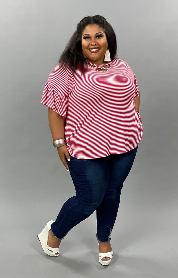 63 PSS-N {Colorful Life}  SALE! Fuchsia Striped Criss-Cross Top PLUS SIZE XL 2X 3X