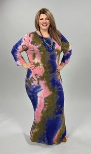 LD-N {Aspen Outing} Multi Tie Dye Maxi Dress Plus Size 1X 2X 3X