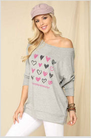 89 GT-A {Even Sweeter} Grey Heart XOXO Top PLUS SIZE 1X 2X 3X