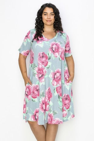 14 PSS-H {Making My Move} Mint/Pink Floral Dress PLUS SIZE XL 2X 3X