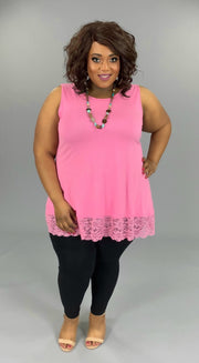 SV-A (Right For You) Candy Pink Sleeveless Tunic With Lace Hem PLUS SIZE 1X 2X 3X