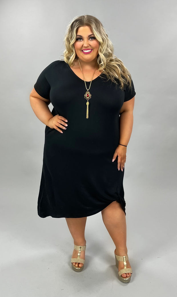 LD-A {Always Classic} Black V-Neck Knot Hem Dress PLUS SIZE 1X 2X 3X  SALE!!!