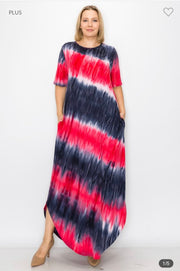 LD-K {Feeling Proud} SALE!! Red Navy Tie Dye Dress PLUS SIZE 1X 2X 3X