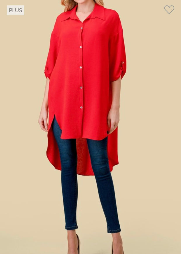 20 SSS-U {Love The Journey} Red Hi/Low Tunic PLUS SIZE XL 2X 3X