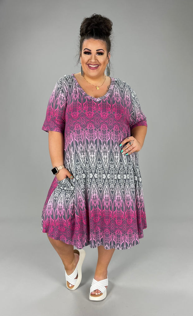 29 PSS-O { Loving You} ***SALE***Grey/Fuchsia Printed Dress EXTENDED PLUS SIZE 3X 4X 5X