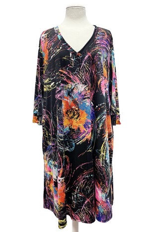 44 PQ-C {Surprise Them} Multi-Color Print V-Neck Dress PLUS SIZE XL 2X 3X