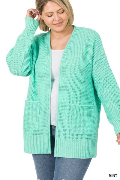 31 OR 57 OT-L {Leading Lady} MINT Waffle Knit Cardigan PLUS SIZE 1X 2X 3X