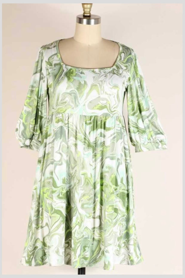 84 PQ-Z {Grass Is Greener} ***SALE***Lt Green Swirl Print Babydoll Dress PLUS SIZE 1X 2X 3X