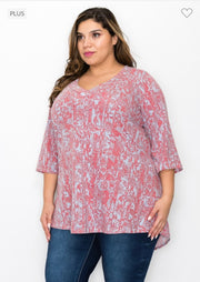 69 PQ-A {Meet The New You} Red/Blue Print V-Neck Tunic CURVY BRAND!!!  EXTENDED PLUS SIZE 4X 5X 6X