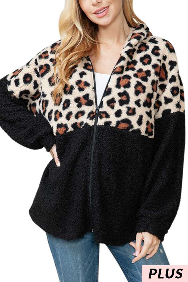 67 OT-A {One Of A Kind} SALE!!!Black Leopard Zippered Cardigan PLUS SIZE XL 2X 3X