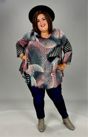 53 PQ-S {Why Not Me} Grey Print V-Neck Top EXTENDED PLUS SIZE 3X 4X 5X