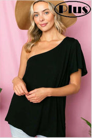 80 OS-C {Hang Loose} Sale! BLACK Tunic W/One Shoulder PLUS SIZE 1X 2X 3X