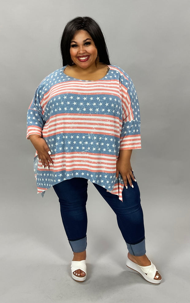 FLASH SALE!! 72 GT-A {Proud To Be}  Striped Flag Graphic Tee Plus Size 1X 2X 3X