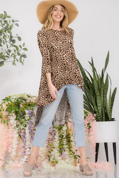 68 PLS-O {Way To Go} Leopard Print Hi-Low Tunic PLUS SIZE XL 2X 3X