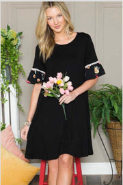 65 CP-Q {Rules of Romance} Black Dress w Floral Sleeve PLUS SIZE 1X 2X 3X