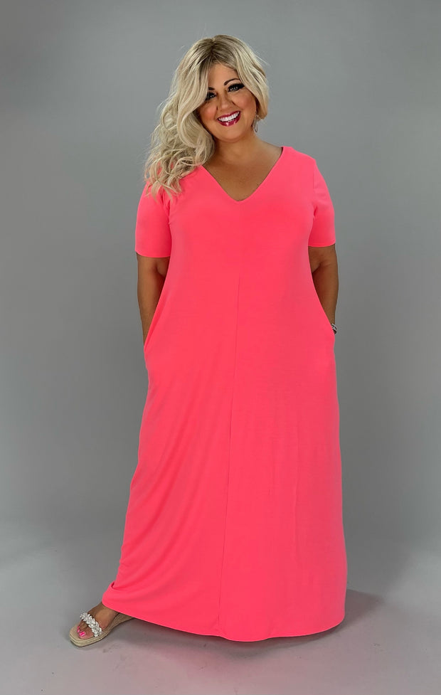 LD-P {Evolving Love} CORAL PINK V-Neck Maxi Dress PLUS SIZE 1X 2X 3X