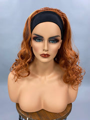 {Scarlett} Copper Red Long Curly Headband Wig