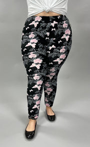 BIN 98 {Pink Butterflies} Black Butterfly Print Leggings EXTENDED PLUS SIZE 3X/5X