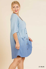 PSS-E {Atmosphere} "UMGEE" Sale! Blue Gradient Babydoll Dress PLUS SIZE XL 1X 2X