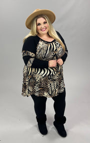 59 OR 26 CP-B {Run The World} Black/Brown Animal ***FLASH SALE***Print Tunic  EXTENDED PLUS SIZE 1X 2X 3X 4X 5X 6X