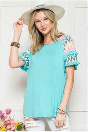 70 CP-F {Grab & Go}  SALE! Teal Tunic w Chevron Sleeves PLUS SIZE 1X 2X 3X