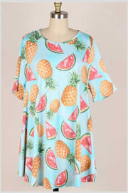 88 PSS-B {Summer Visions} Mint Fruit Print Top EXTENDED PLUS SIZE 3X 4X 5X