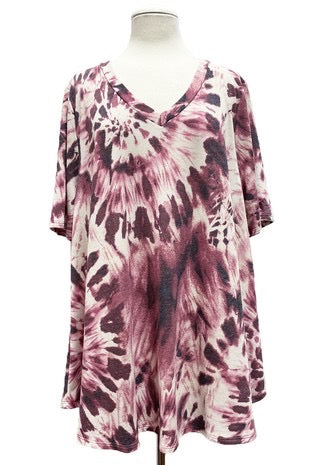 12 PSS-F {Discover A New You} Plum Tie Dye V-Neck Top EXTENDED PLUS SIZE 1X 2X 3X 4X 5X
