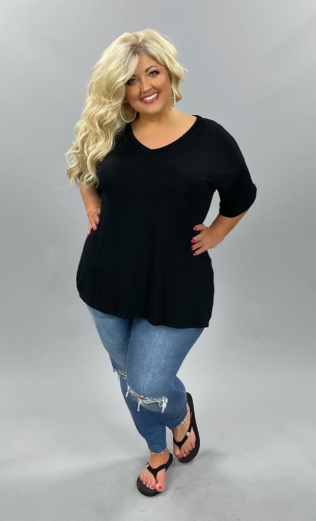 56 SSS-G [Behold Midnight} Solid Black V-Neck Tunic PLUS SIZE XL 2X 3X