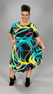 97 PSS-N {Bring Me More} Black/Multi-Color Print Dress PLUS SIZE 1X 2X 3X SALE!!