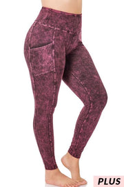 BIN 99 {Pretty On Me} Dark Burgundy Mineral Wash Yoga Pants PLUS SIZE 1X 2X 3X