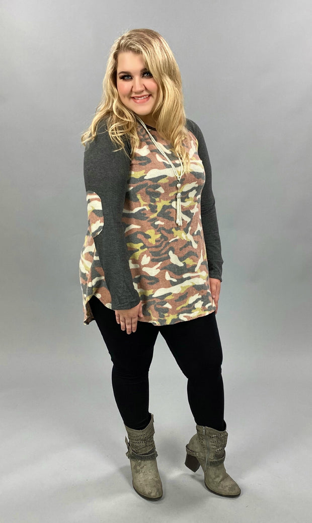 21 CP-J {Call Attention} Grey Mauve Camo Knit Top PLUS SIZE XL 2X 3X