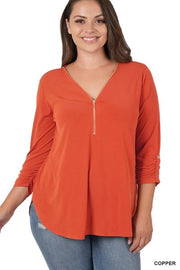 81 SD-A {Classy Threads}  SALE!!! Rust Top with Gold Zipper PLUS SIZE 1X 2X 3X