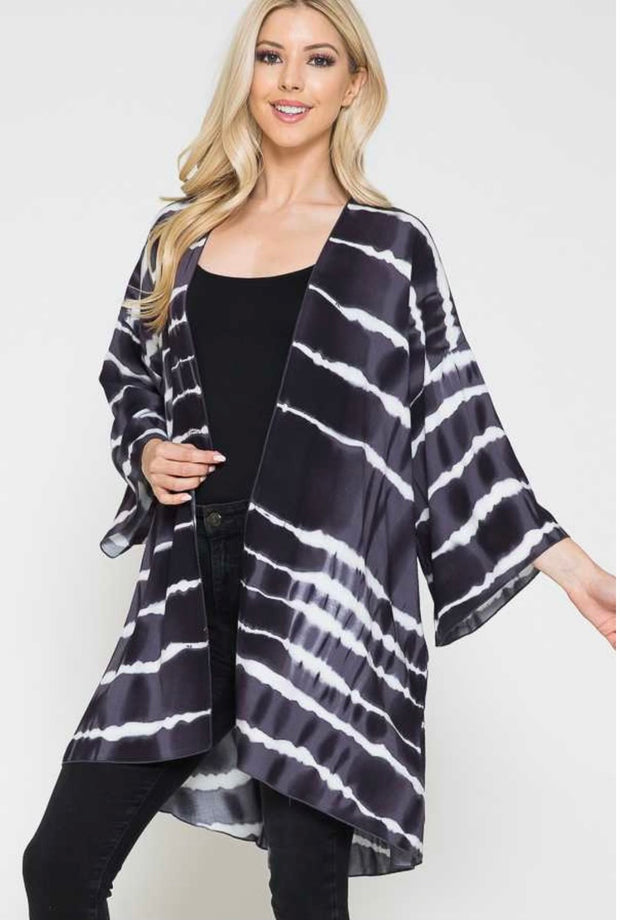 15 OT-B {Set In Motion} Charcoal Gray ***SALE***Tie Dye Kimono PLUS SIZE 1X 2X 3X