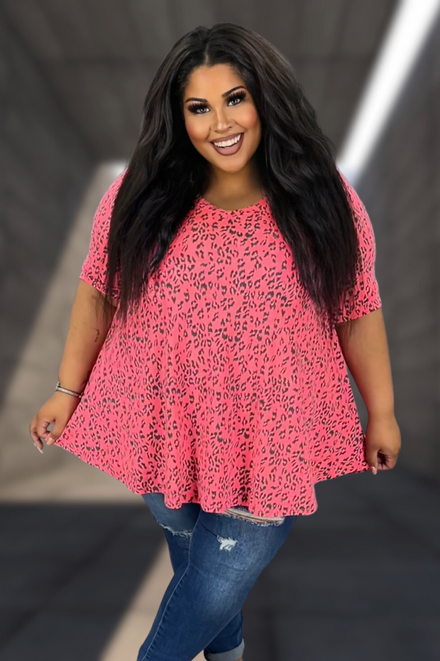 47 PSS {Off To A Good Start} Bright Pink Animal Print V-Neck Top EXTENDED PLUS SIZE 3X 4X 5X