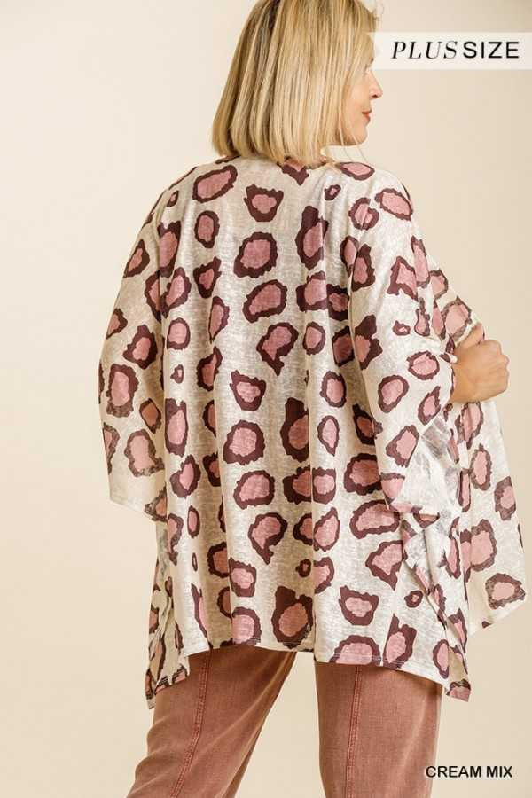 12 OT-G {What You Want} Umgee Cream Print Kimono PLUS SIZE XL/1X  1X/2X