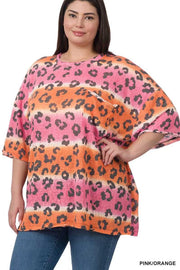 28 PSS-B {In Another Life} Pink/Orange  Animal Print Top PLUS SIZE 1X 2X 3X