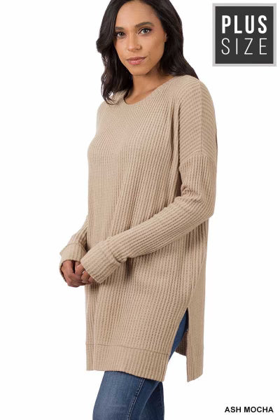 32 SLS-H {Speak Truth} Ash Mocha Waffle Knit Top PLUS SIZE XL 2X 3X