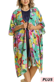 39 OT-C {Happier Than Ever} Umgee Multi-Color Kimono PLUS SIZE XL/1X  1X/2X