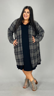 37 OR 44 OT-A {Cozy At Home} Charcoal Plaid Cardigan EXTENDED PLUS SIZE 3X 4X 5X