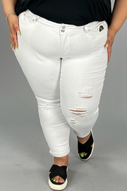 LEG-83 or BT-J {YMI Wanna Betta Butt} White Ripped Cuffed Ankle Jeans PLUS SIZE 14 16 18 20