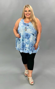 SV-D {A Little Flirtatious} Blue Floral ***SALE***Sleeveless Ruffle Hem Top PLUS SIZE 1X 2X 3X