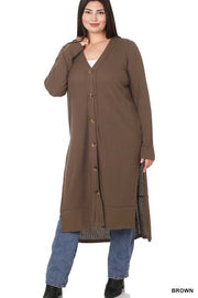 22 OT-J {Close To You} Brown Ribbed Button Up Duster PLUS SIZE 1X 2X 3X