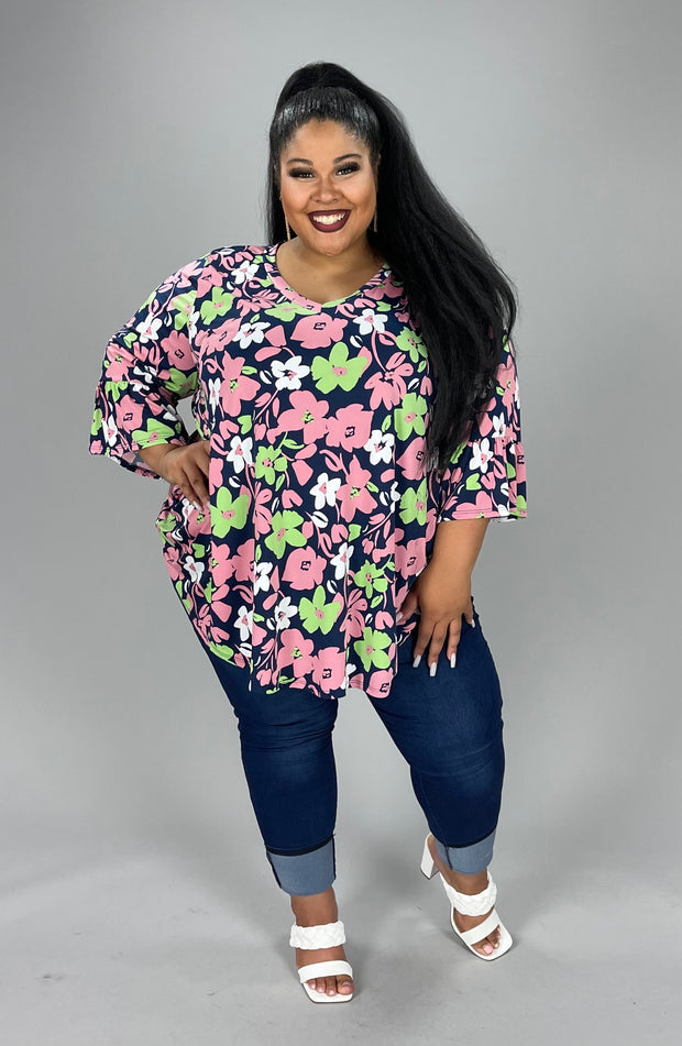 30 PQ-I {Blooming Beauty} Navy ***SALE***Floral Tunic EXTENDED PLUS 4X 5X 6X