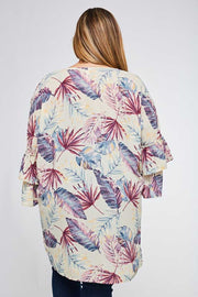 OT-H {I'm On Beach Time} Sangria/Navy/Mustard Cardigan With Palm Leaf Design PLUS SIZE 1X 2X 3X SALE!!