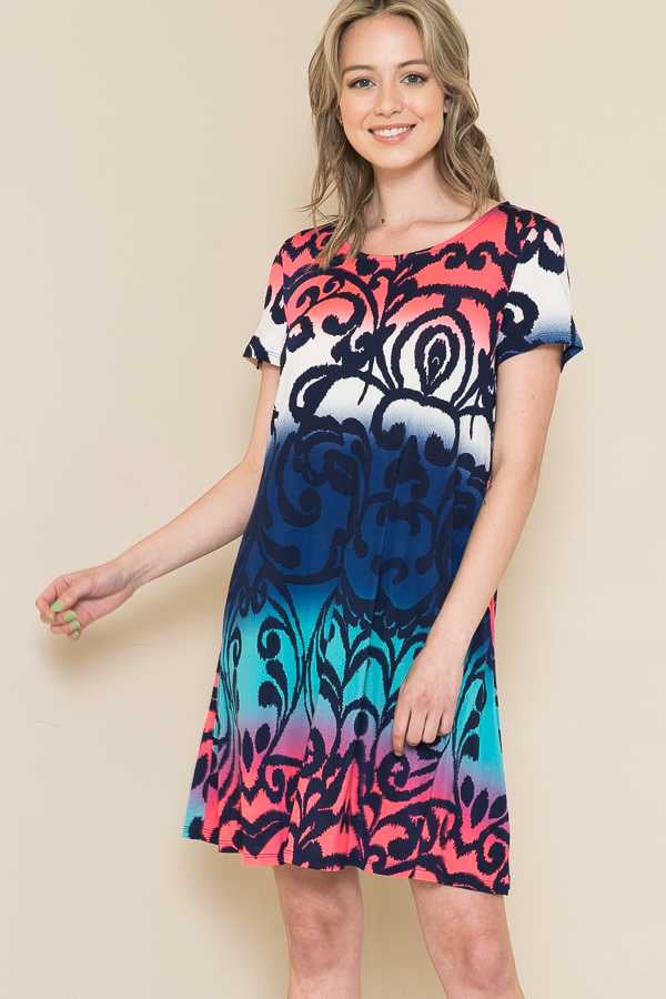 25 PSS-B {Color In Love} Navy Print Dress w/Pockets PLUS SIZE XL 2X 3X