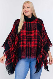 OT-A {Secret Obsession} Red Navy Plaid Knit Poncho SALE!!!  PLUS SIZE