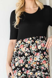 LD-Z {By All Means} Black/Floral Long***FLASH SALE*** Dress W/Pockets PLUS SIZE 1X 2X 3X