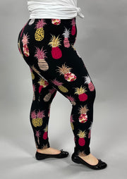 BIN 98  {Pineapple Patch} Black Pineapple Print Leggings EXTENDED PLUS SIZE 3X/5X