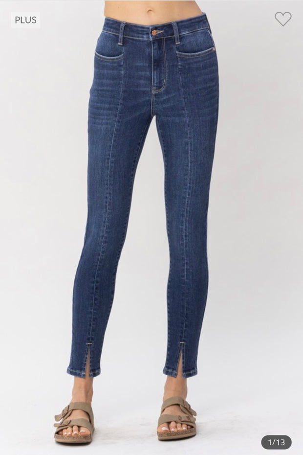 LEG-   {Judy Blue}Dark High Waist Front Seam & Slit Skinny Jeans EXTENDED PLUS SIZE 16W  18W  20W  22W  24W