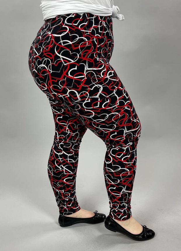 LEG-28 {Hearts On Fire} Red/White Hearts Leggings EXTENDED PLUS SIZE